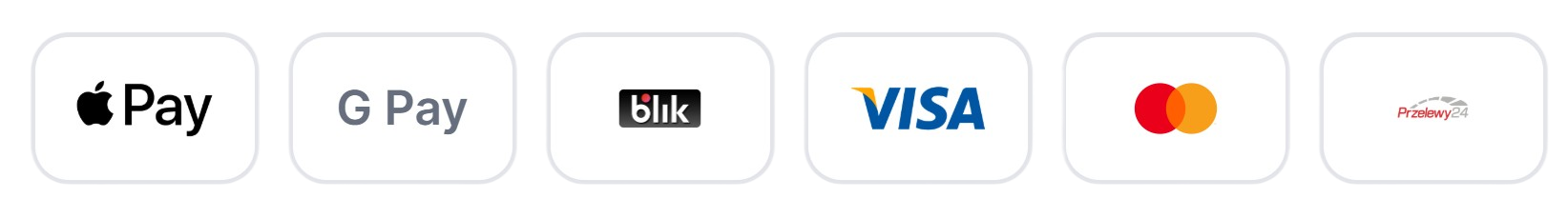 Akceptowane metody płatności: Visa, Mastercard, BLIK, Przelewy24, Apple Pay, Google Pay